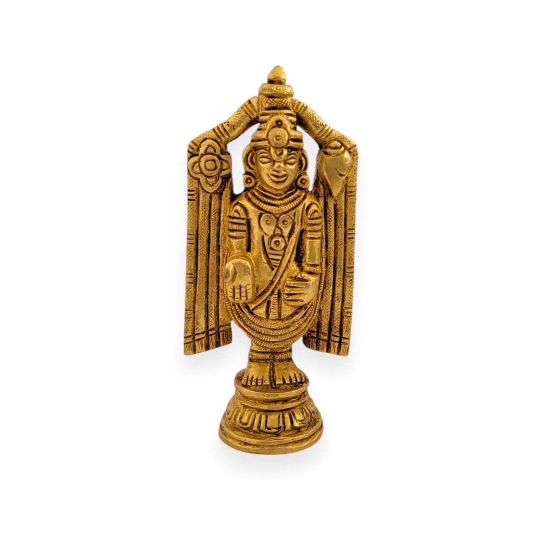 Dhatu Tattva Balaji 100% Pure Brass Murti Idol | Balaji Statue for Home & Temple | Lord Balaji Murti for Puja, Office Desk & Gift | Handcrafted Brass God Idol for Vastu & Mandir