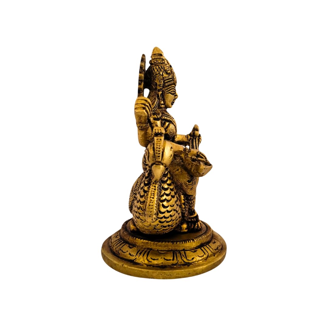 Dhatu Tattva 100% Pure Brass Saraswati Maa Idol – Handcrafted Goddess Saraswati Murti for Home Temple, Study Room & Office Desk – Vastu & Puja Decor (9cm x 7cm x 11cm)