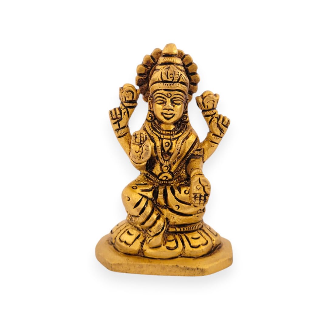 Dhatu Tattva 100% Pure Brass Laxmi Maa Idol – Handcrafted Goddess Laxmi Murti for Home Temple, Wealth & Prosperity – Vastu & Puja Decor (5cm x 4cm x 8cm)