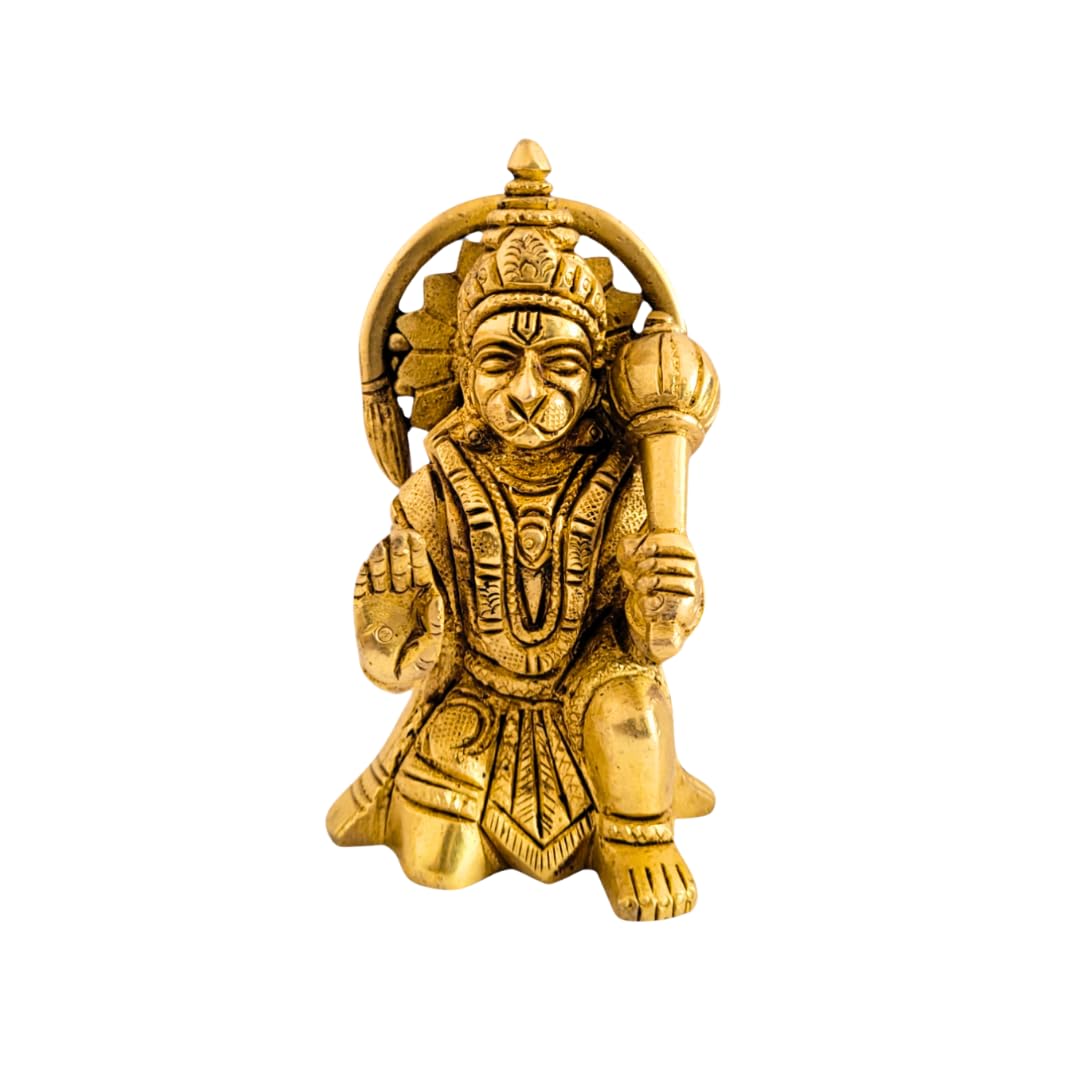 Dhatu Tattva 100% Pure Brass Hanuman Ji Idol (6x4.5x9 cm, 490g) | Bajrangbali Murti for Home Temple & Puja | Hanuman Statue for Office & Vastu | Divine Hindu God Idol for Spiritual Décor & Gifting