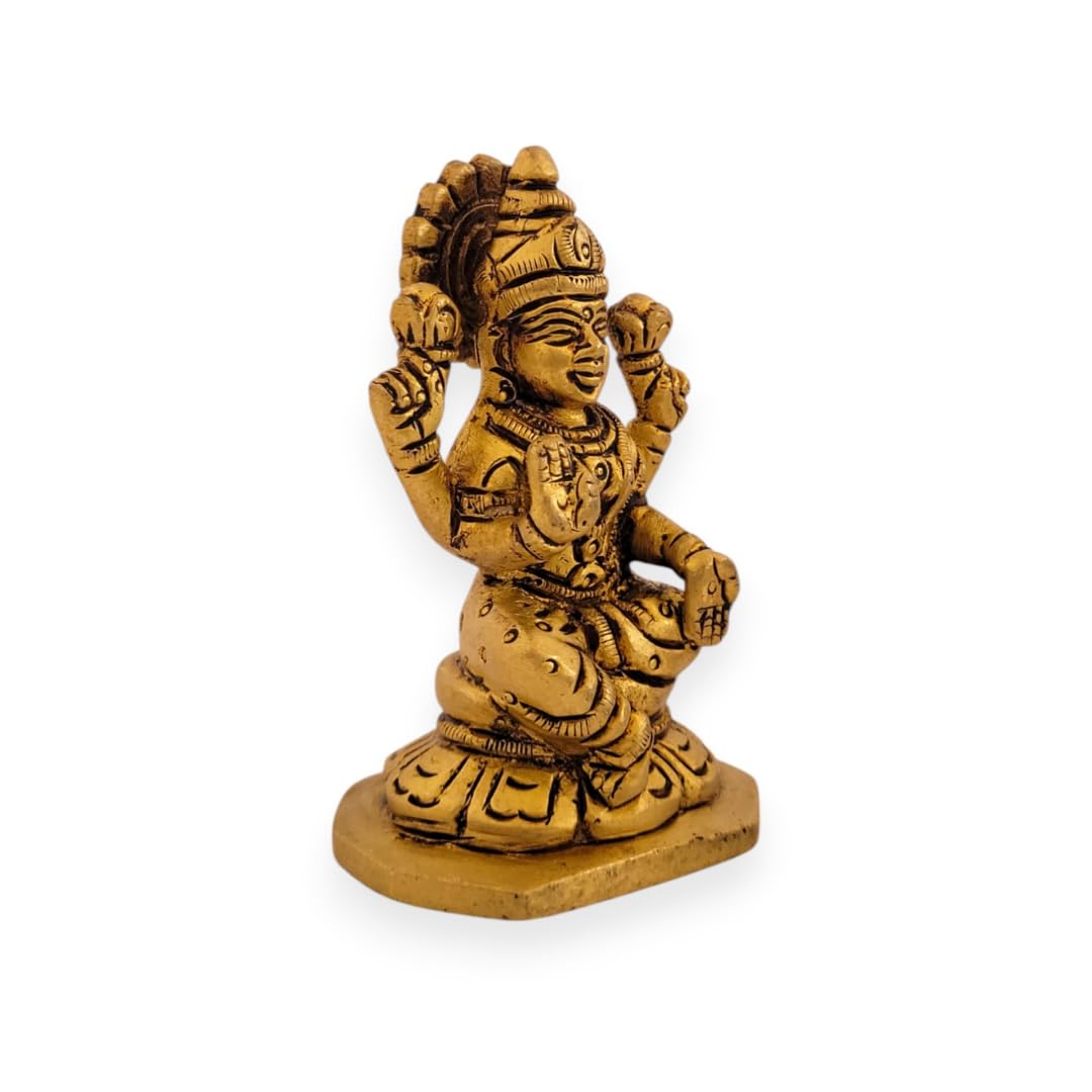 Dhatu Tattva 100% Pure Brass Laxmi Maa Idol – Handcrafted Goddess Laxmi Murti for Home Temple, Wealth & Prosperity – Vastu & Puja Decor (5cm x 4cm x 8cm)