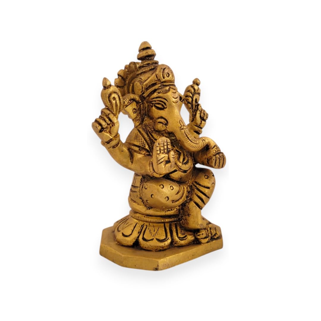 Dhatu Tattva 100% Pure Brass Ganesh Ji Idol 8 cm | Lord Ganesha Murti for Home & Office | Ganpati Bappa Statue for Mandir & Puja | Ganesh Idol for Gift & Home Décor