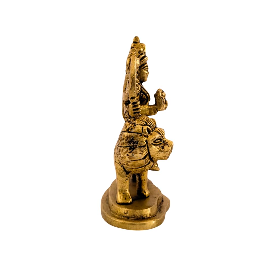 Dhatu Tattva 100% Pure Brass Durga Maa Idol (Size: 7.5 x 4 x 9 cm) | Sherawali MATA Murti for Home Temple & Puja Room | Maa Durga Idol for Office & Gifting | Vastu & Feng Shui Spiritual Decor