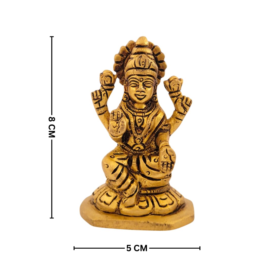 Dhatu Tattva 100% Pure Brass Laxmi Maa Idol – Handcrafted Goddess Laxmi Murti for Home Temple, Wealth & Prosperity – Vastu & Puja Decor (5cm x 4cm x 8cm)