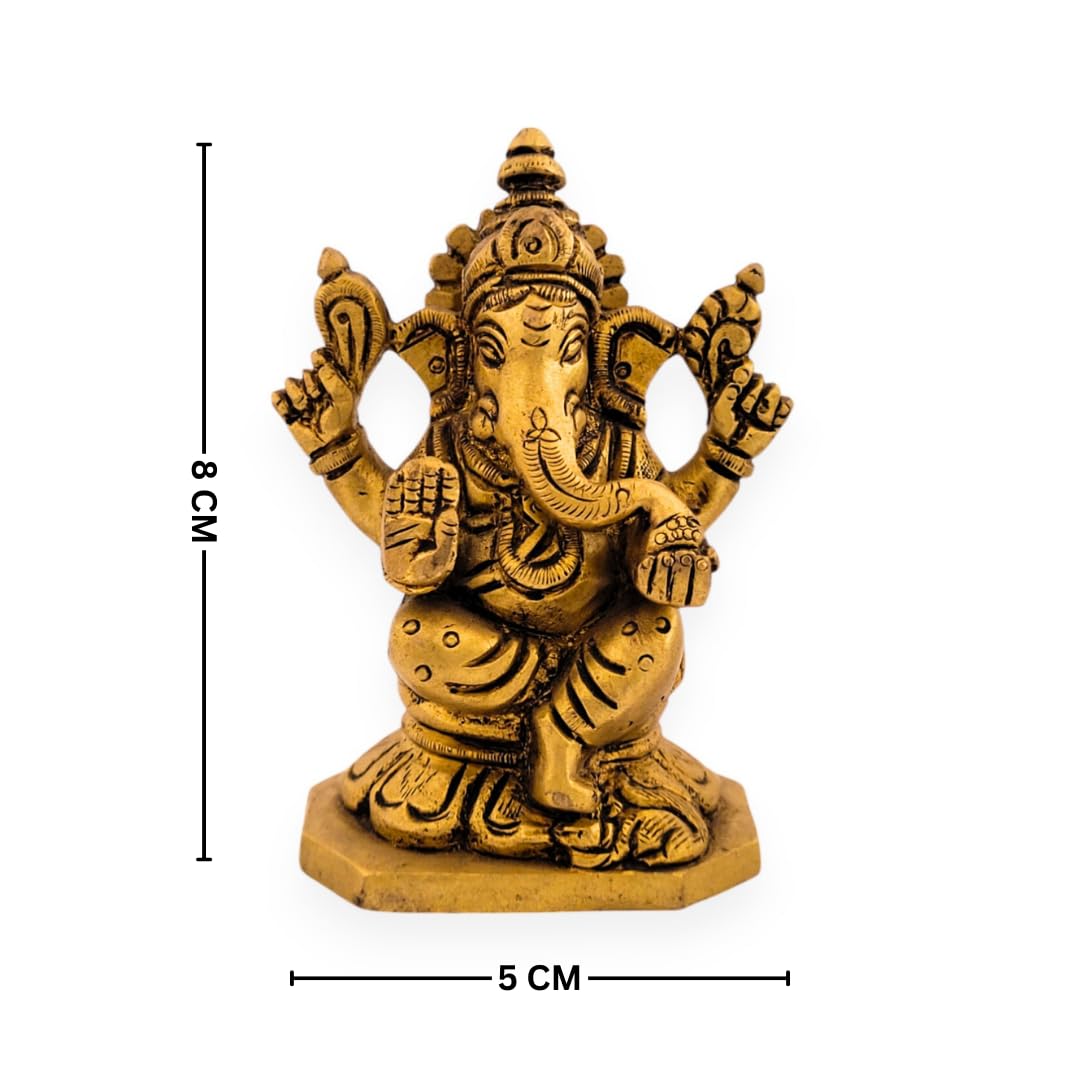 Dhatu Tattva 100% Pure Brass Ganesh Ji Idol 8 cm | Lord Ganesha Murti for Home & Office | Ganpati Bappa Statue for Mandir & Puja | Ganesh Idol for Gift & Home Décor