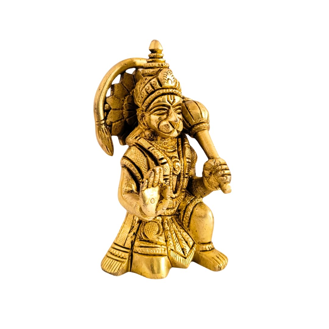 Dhatu Tattva 100% Pure Brass Hanuman Ji Idol (6x4.5x9 cm, 490g) | Bajrangbali Murti for Home Temple & Puja | Hanuman Statue for Office & Vastu | Divine Hindu God Idol for Spiritual Décor & Gifting