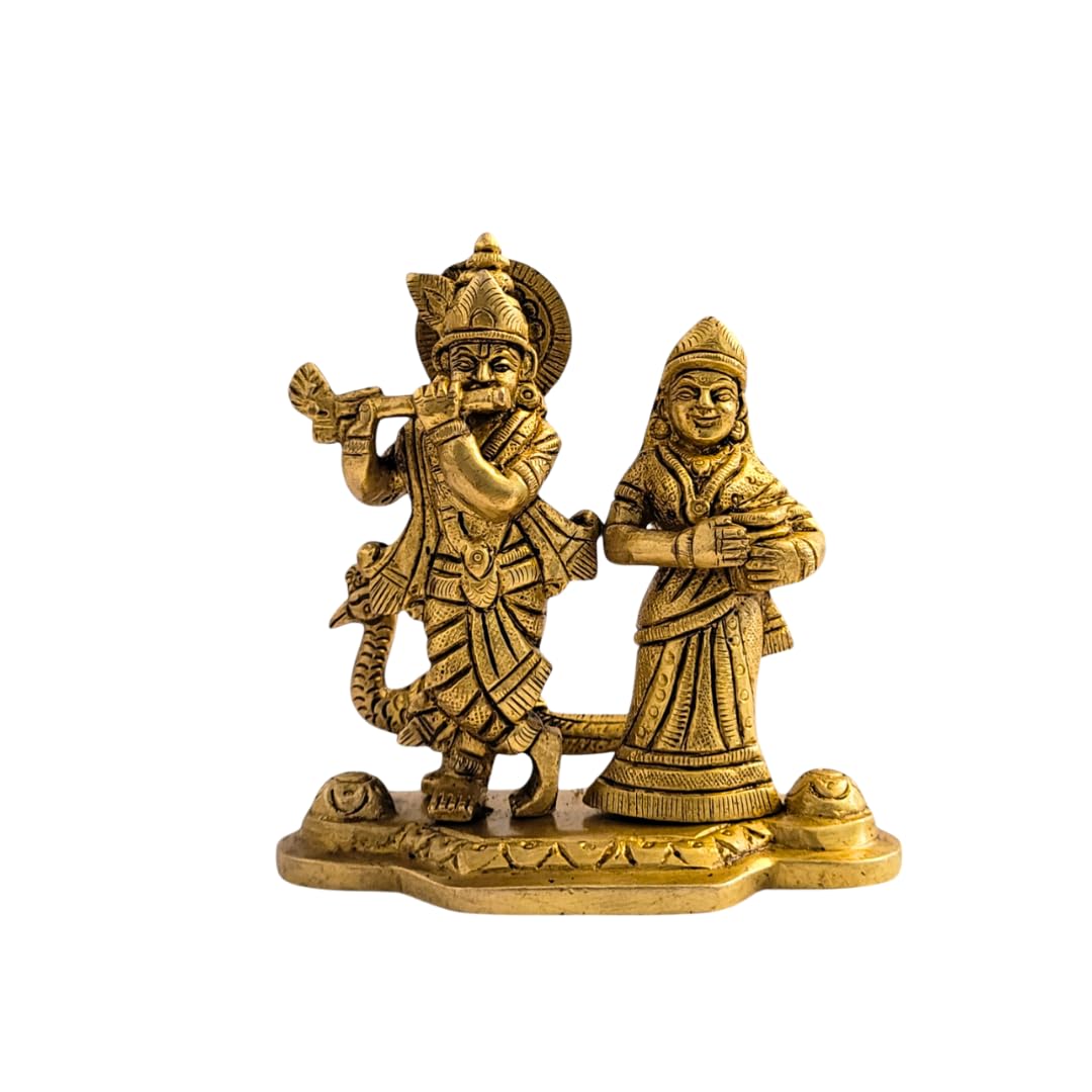 Dhatu Tattva 100% Pure Brass Radha Krishna Idol | Divine Brass Murti for Home Temple & Puja | Radha Krishna Statue for Office & Spiritual Decor | Hindu God Idol for Gifting & Vastu