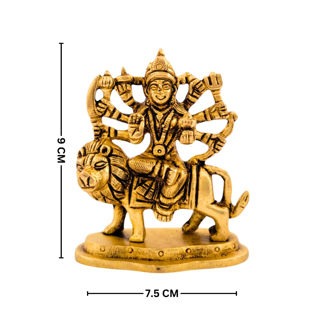 Dhatu Tattva 100% Pure Brass Durga Maa Idol (Size: 7.5 x 4 x 9 cm) | Sherawali MATA Murti for Home Temple & Puja Room | Maa Durga Idol for Office & Gifting | Vastu & Feng Shui Spiritual Decor