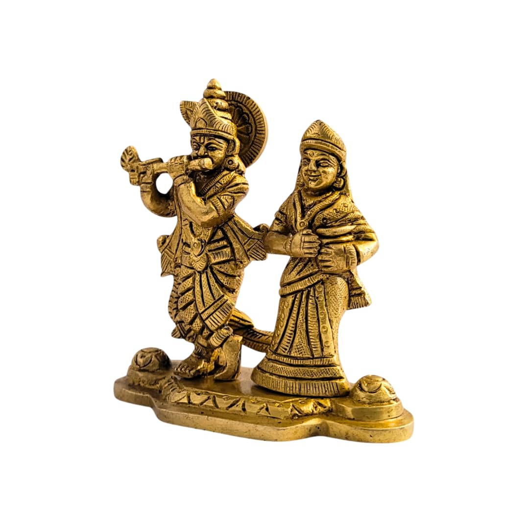 Dhatu Tattva 100% Pure Brass Radha Krishna Idol | Divine Brass Murti for Home Temple & Puja | Radha Krishna Statue for Office & Spiritual Decor | Hindu God Idol for Gifting & Vastu