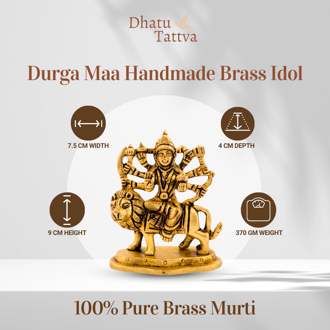 Dhatu Tattva 100% Pure Brass Durga Maa Idol (Size: 7.5 x 4 x 9 cm) | Sherawali MATA Murti for Home Temple & Puja Room | Maa Durga Idol for Office & Gifting | Vastu & Feng Shui Spiritual Decor