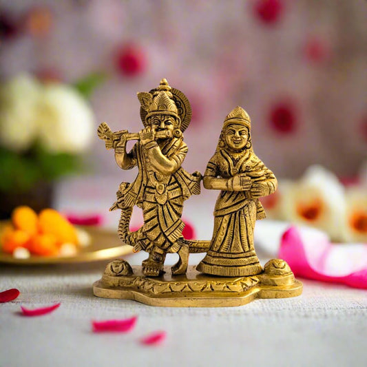 Dhatu Tattva 100% Pure Brass Radha Krishna Idol | Divine Brass Murti for Home Temple & Puja | Radha Krishna Statue for Office & Spiritual Decor | Hindu God Idol for Gifting & Vastu