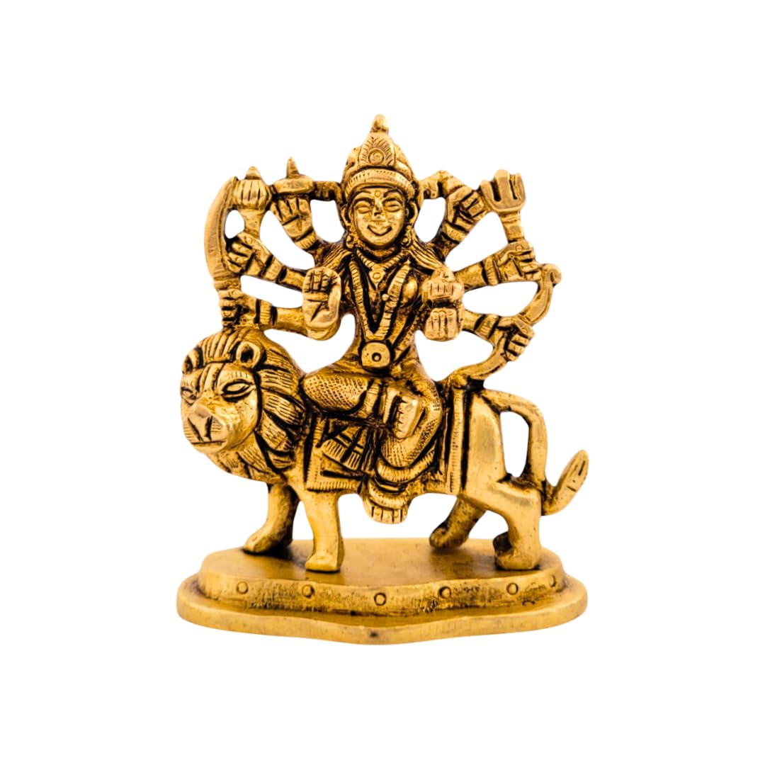 Dhatu Tattva 100% Pure Brass Durga Maa Idol (Size: 7.5 x 4 x 9 cm) | Sherawali MATA Murti for Home Temple & Puja Room | Maa Durga Idol for Office & Gifting | Vastu & Feng Shui Spiritual Decor