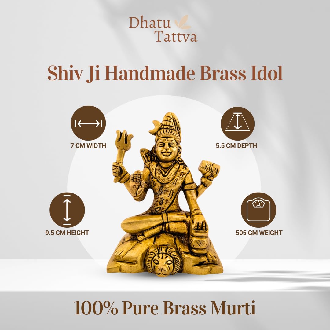 Dhatu Tattva 100% Pure Brass Meditating Shiv Ji Idol (Size: 7 x 5.5 x 9.5 cm) | Mahadev Murti for Home Temple & Puja Room | Shiva Statue for Meditation, Office & Gifting