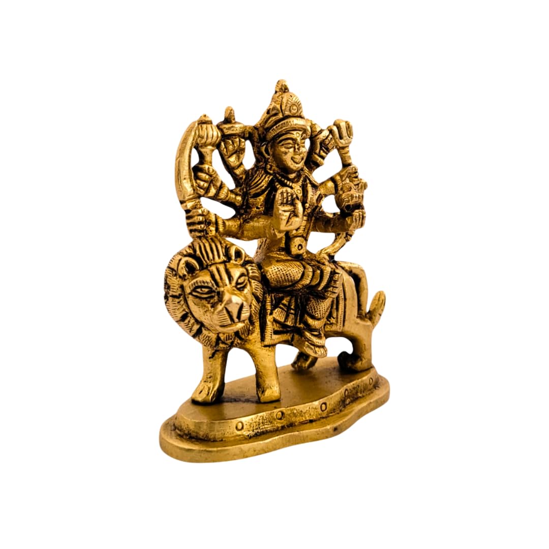 Dhatu Tattva 100% Pure Brass Durga Maa Idol (Size: 7.5 x 4 x 9 cm) | Sherawali MATA Murti for Home Temple & Puja Room | Maa Durga Idol for Office & Gifting | Vastu & Feng Shui Spiritual Decor