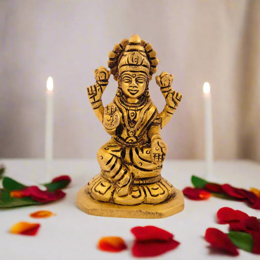 Dhatu Tattva 100% Pure Brass Laxmi Maa Idol – Handcrafted Goddess Laxmi Murti for Home Temple, Wealth & Prosperity – Vastu & Puja Decor (5cm x 4cm x 8cm)