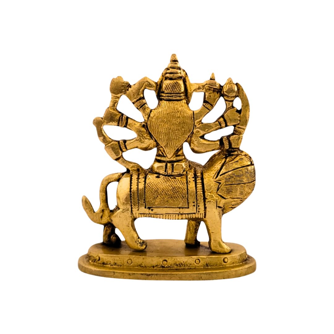 Dhatu Tattva 100% Pure Brass Durga Maa Idol (Size: 7.5 x 4 x 9 cm) | Sherawali MATA Murti for Home Temple & Puja Room | Maa Durga Idol for Office & Gifting | Vastu & Feng Shui Spiritual Decor