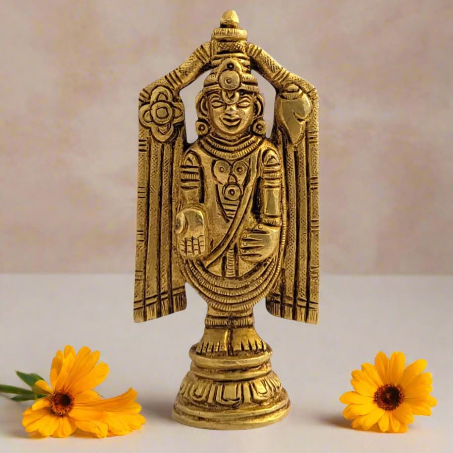 Dhatu Tattva Balaji 100% Pure Brass Murti Idol | Balaji Statue for Home & Temple | Lord Balaji Murti for Puja, Office Desk & Gift | Handcrafted Brass God Idol for Vastu & Mandir