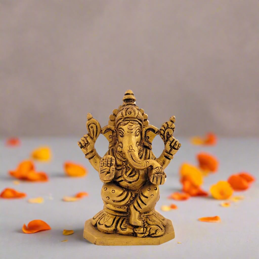 Dhatu Tattva 100% Pure Brass Ganesh Ji Idol 8 cm | Lord Ganesha Murti for Home & Office | Ganpati Bappa Statue for Mandir & Puja | Ganesh Idol for Gift & Home Décor