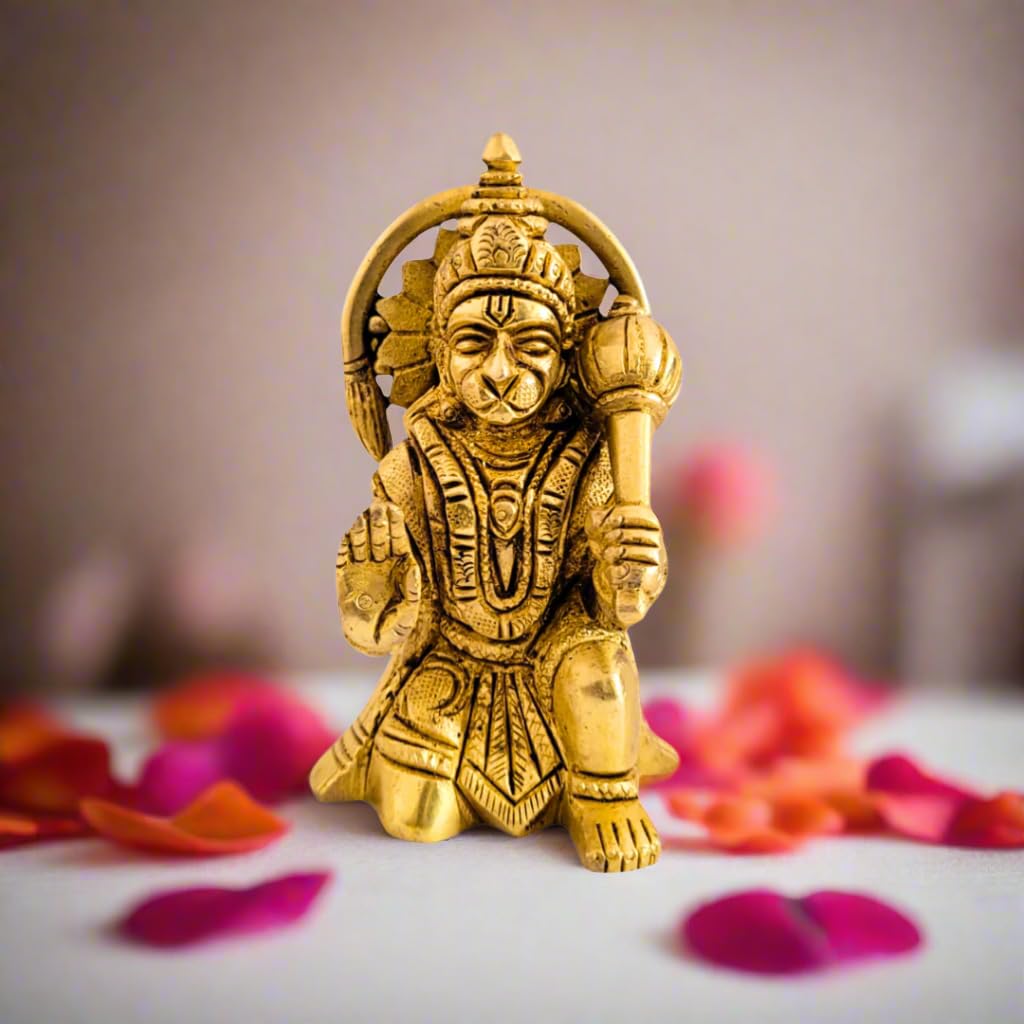 Dhatu Tattva 100% Pure Brass Hanuman Ji Idol (6x4.5x9 cm, 490g) | Bajrangbali Murti for Home Temple & Puja | Hanuman Statue for Office & Vastu | Divine Hindu God Idol for Spiritual Décor & Gifting