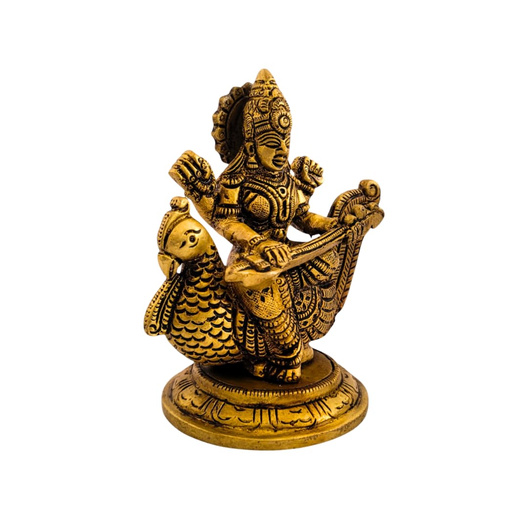 Dhatu Tattva 100% Pure Brass Saraswati Maa Idol – Handcrafted Goddess Saraswati Murti for Home Temple, Study Room & Office Desk – Vastu & Puja Decor (9cm x 7cm x 11cm)