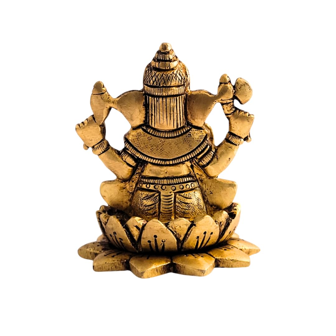 Dhatu Tattva 100% Pure Brass Ganesh Ji Idol | Ganpati Murti for Home Temple, Office, Car Dashboard & Gift | Vastu & Feng Shui Ganesh Statue | Hindu God Idol for Prosperity & Success (7x7x8 cm, 425g)