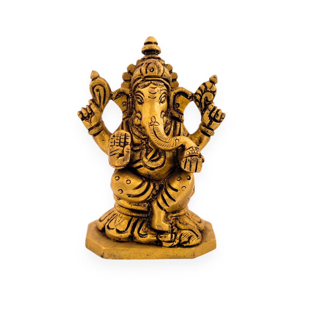 Dhatu Tattva 100% Pure Brass Ganesh Ji Idol 8 cm | Lord Ganesha Murti for Home & Office | Ganpati Bappa Statue for Mandir & Puja | Ganesh Idol for Gift & Home Décor